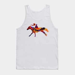 Cowgirl Barrel Racing on Galloping Horse with Marble Background Tank Top